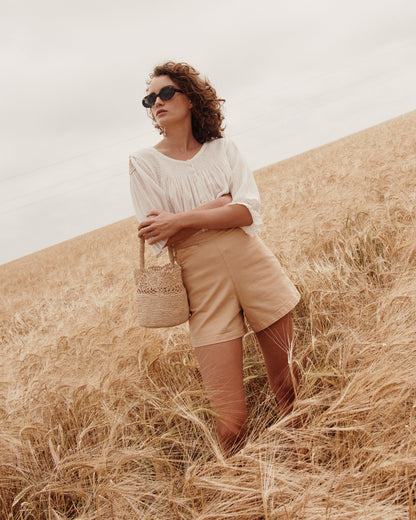 Short coton denim beige