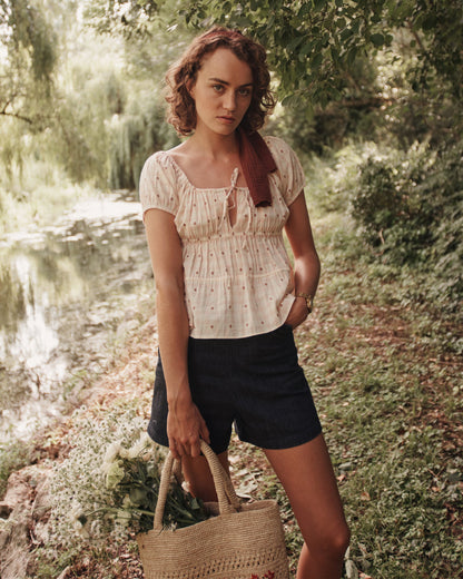 Short coton denim bleu foncé