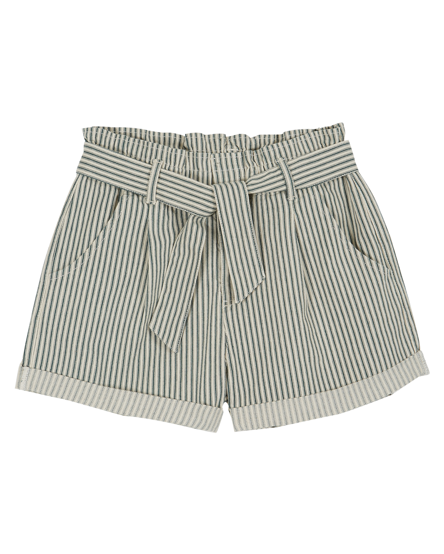 Short ceinturé coton rayé vert