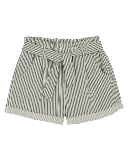 Short ceinturé coton rayé vert