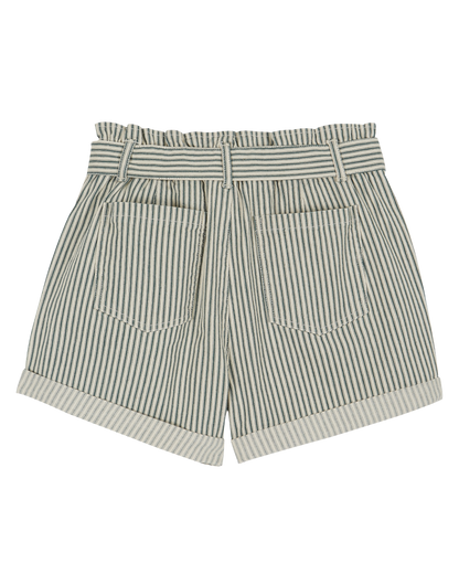 Short ceinturé coton rayé vert