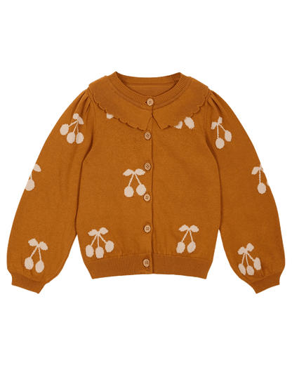 Cardigan cerise femme coton bio caramel et écru