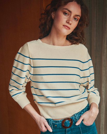 Pull marinière écru et bleu