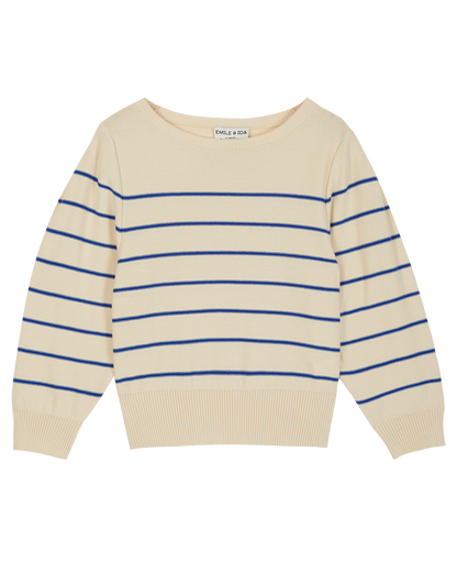 Pull marinière écru et bleu