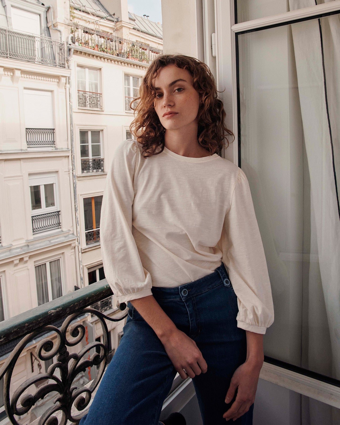 T-shirt manches ballons coton bio écru