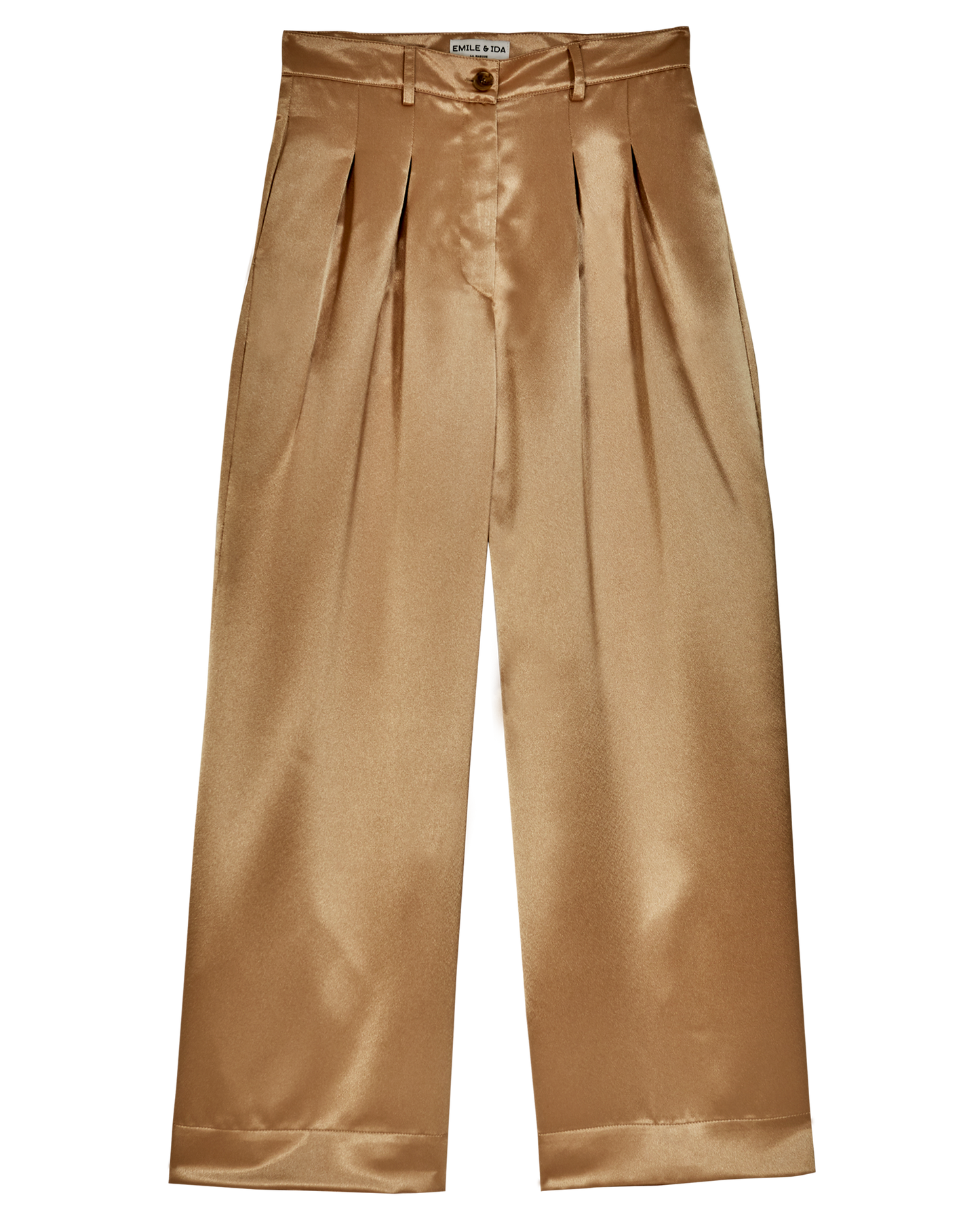 Pantalon taille haute satiné doré