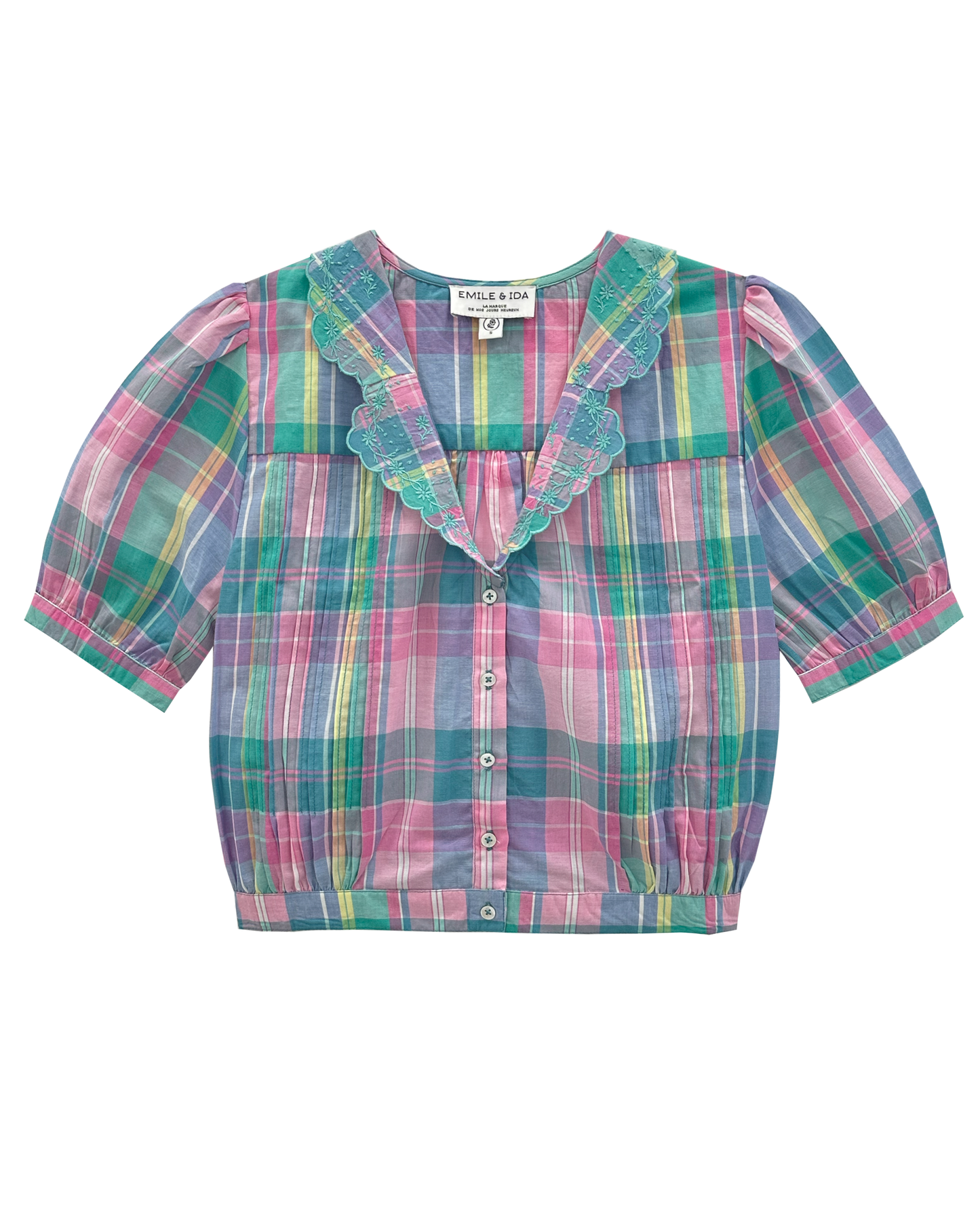 Blouse crop carreaux madras multicolore