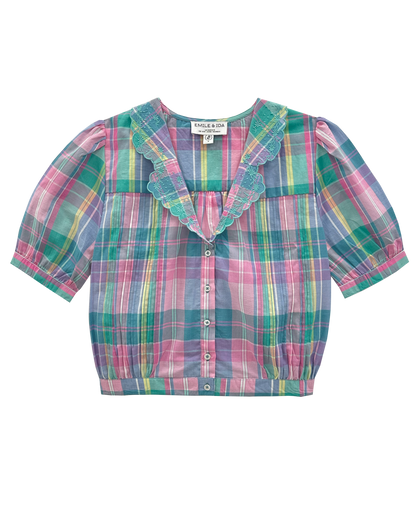 Blouse crop carreaux madras multicolore