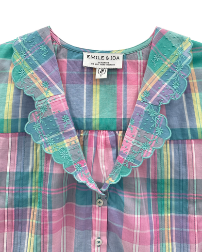 Blouse crop carreaux madras multicolore
