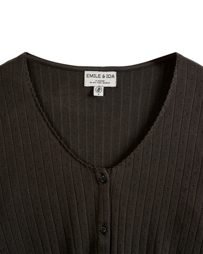 Cardigan coton et modal ajouré bitume