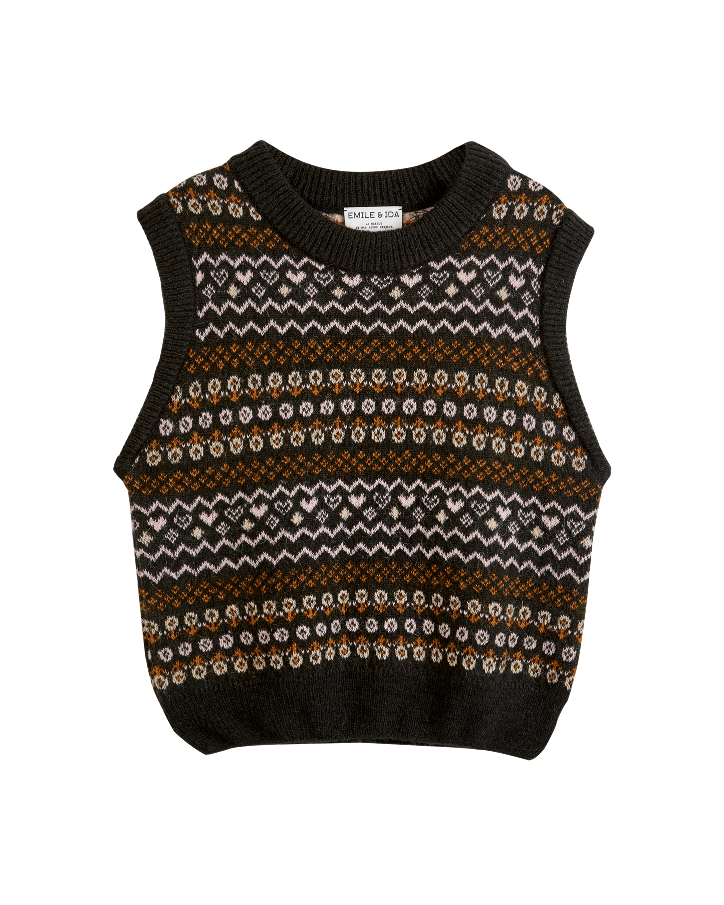 Pull sans manches jacquard bitume
