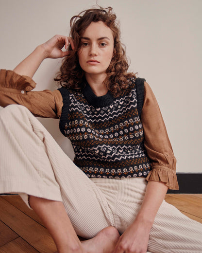 Pull sans manches jacquard bitume