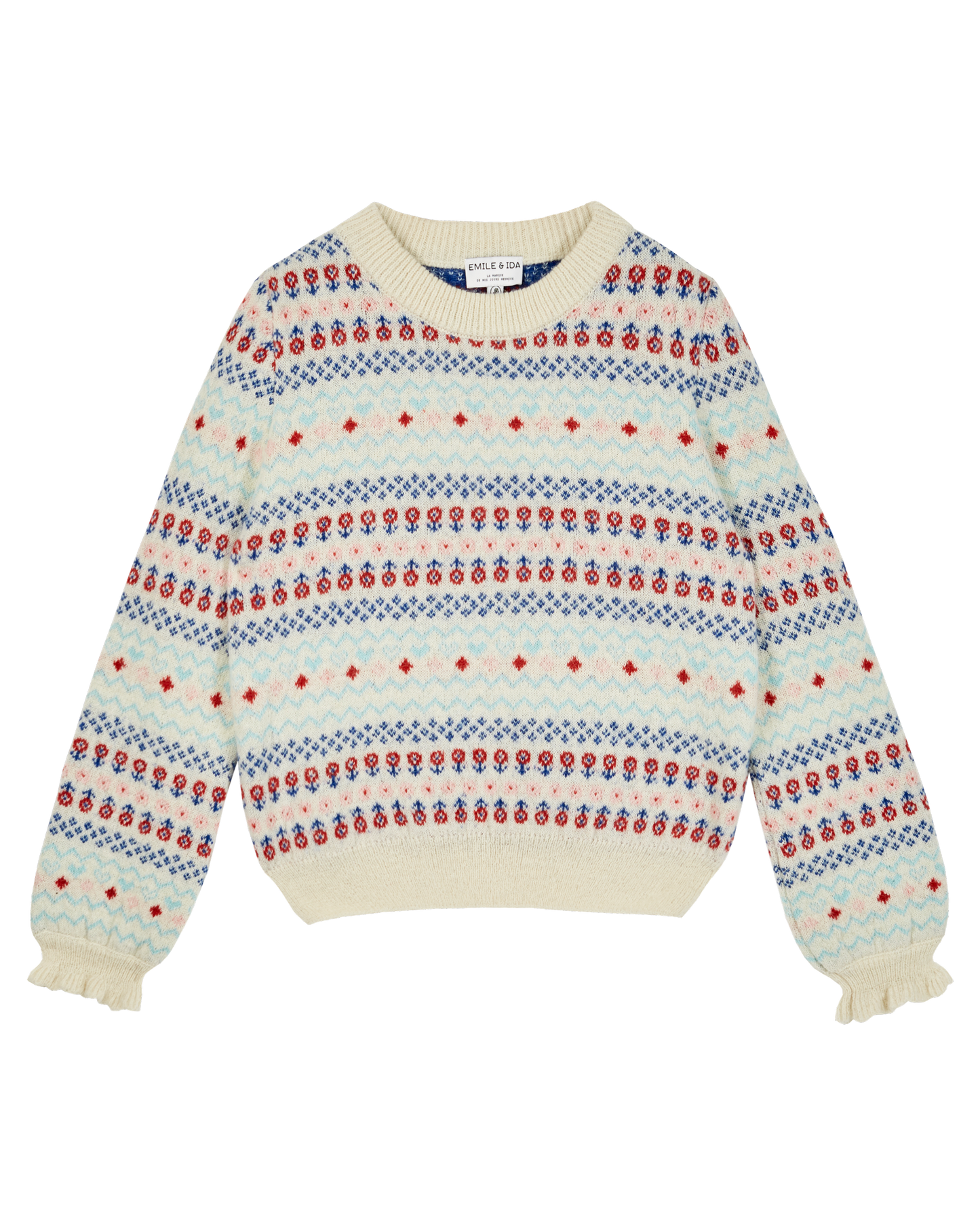 Pull femme jacquard écru