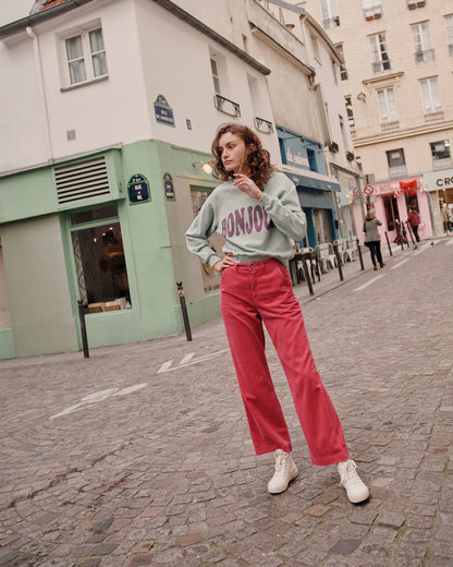 Pantalon ample velours fushia