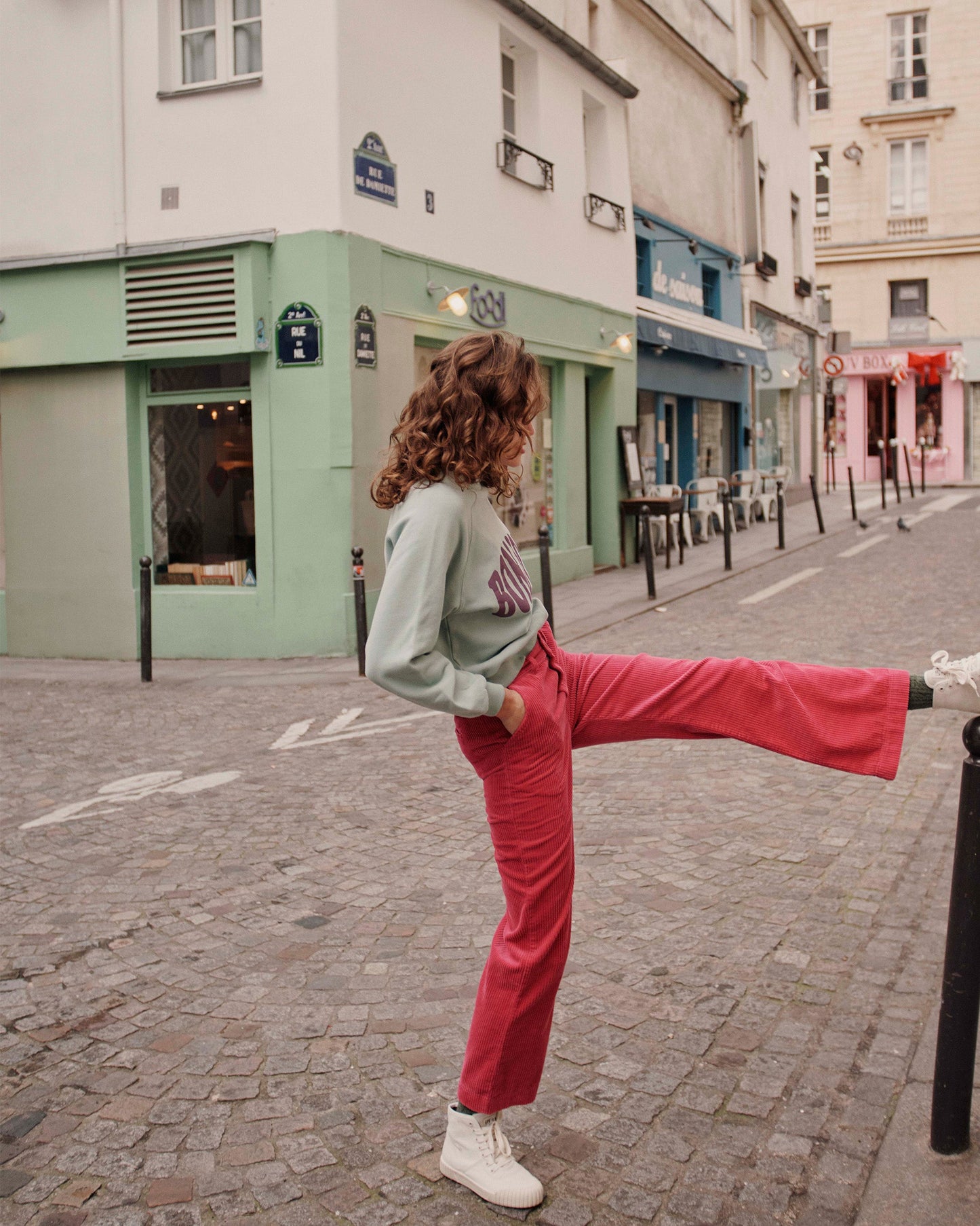 Pantalon ample velours fushia