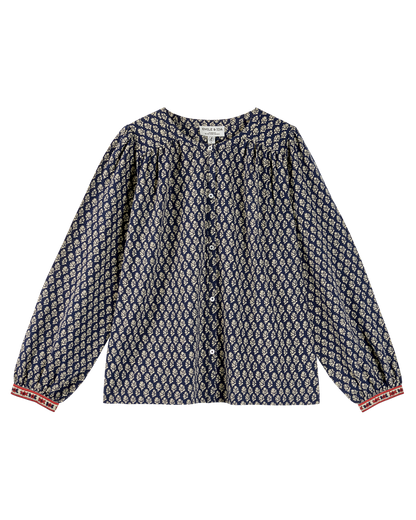 Blouse fleurs marine et écru