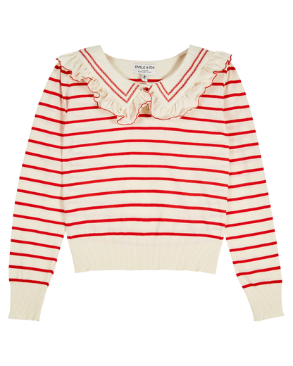 T-shirt rayures coton bio écru et rouge