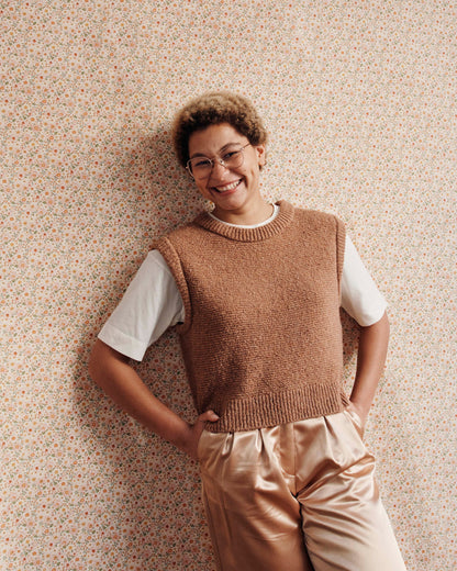 Pull sans manches laine recyclée caramel
