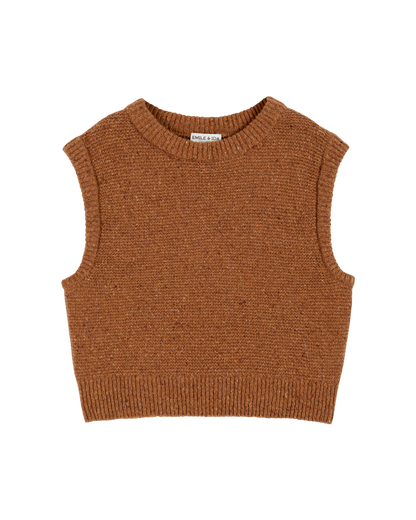 Pull sans manches laine recyclée caramel