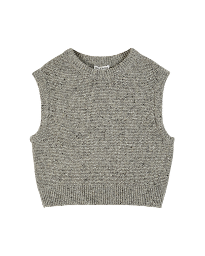 Pull sans manches laine recyclée gris chiné
