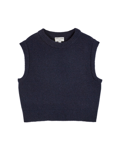 Pull sans manches laine recyclée bleu marine