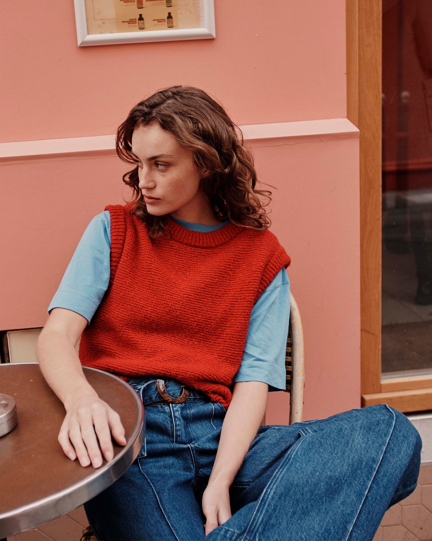 Pull sans manches laine recyclée rouge
