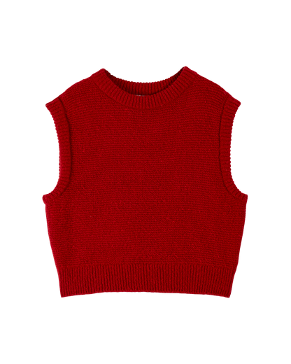 Pull sans manches laine recyclée rouge