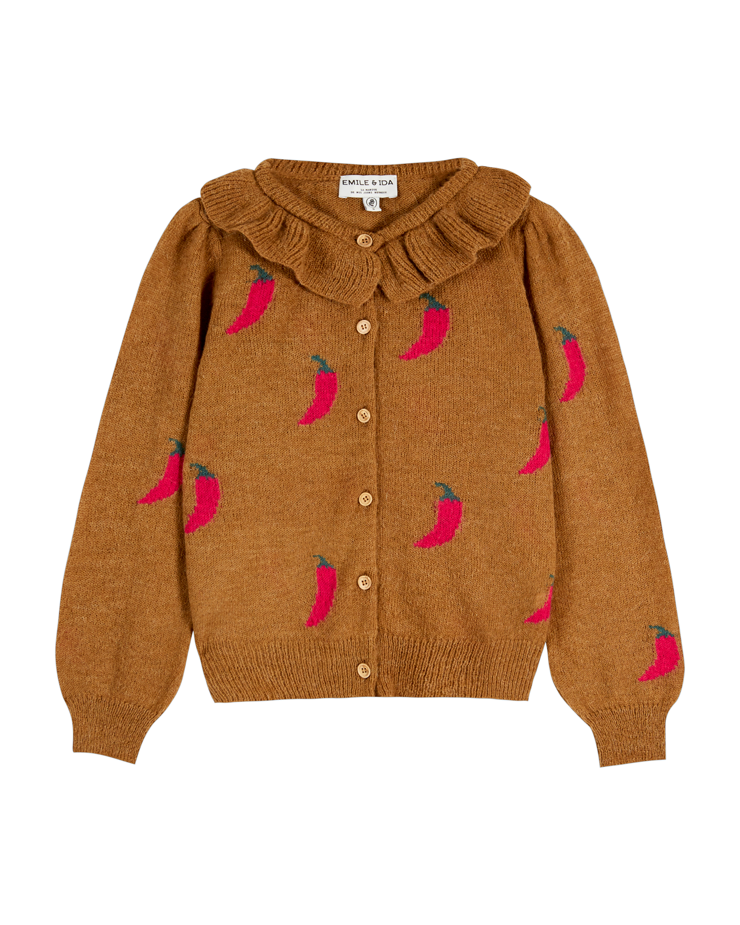Cardigan femme collerette piment marron