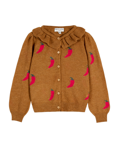 Cardigan femme collerette piment marron