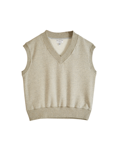 Pull sans manches coton bio gris chiné pailleté