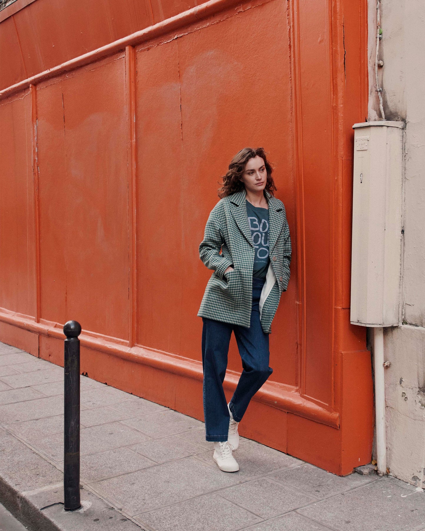 Manteau en laine vichy vert