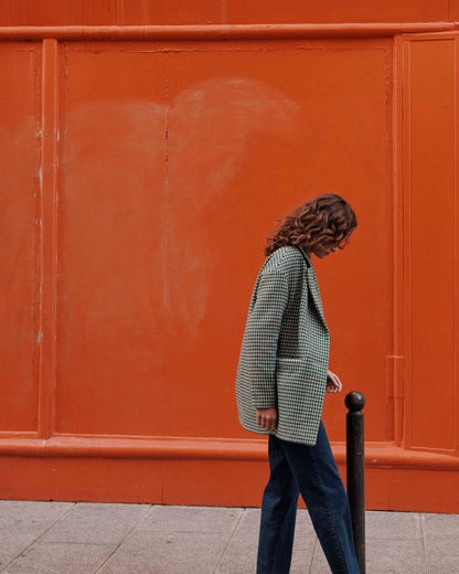 Manteau en laine vichy vert