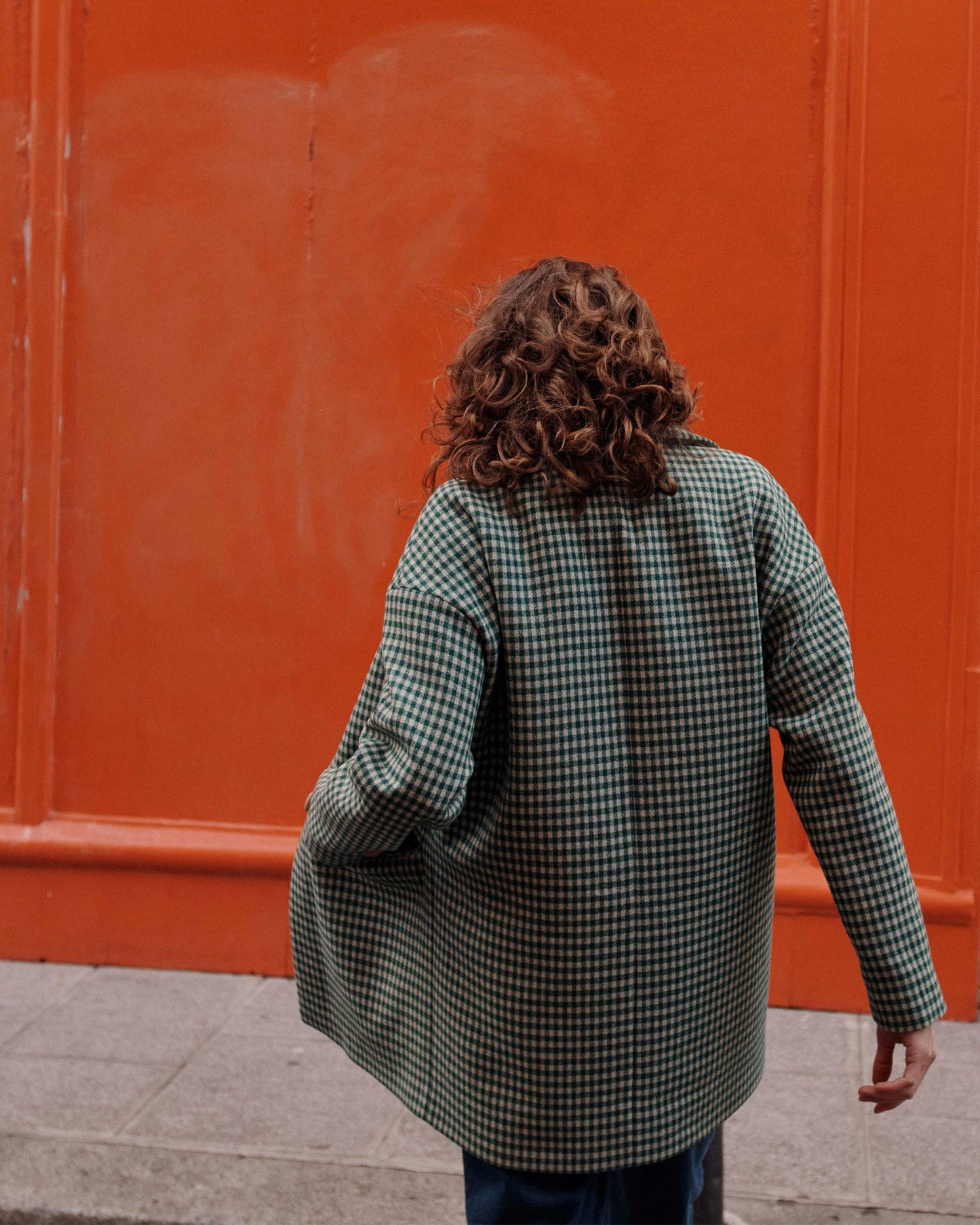 Manteau en laine vichy vert