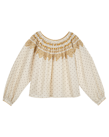 Blouse smockée étoile écru