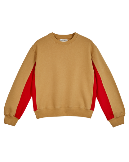 Sweat bicolore coton bio beige et rouge