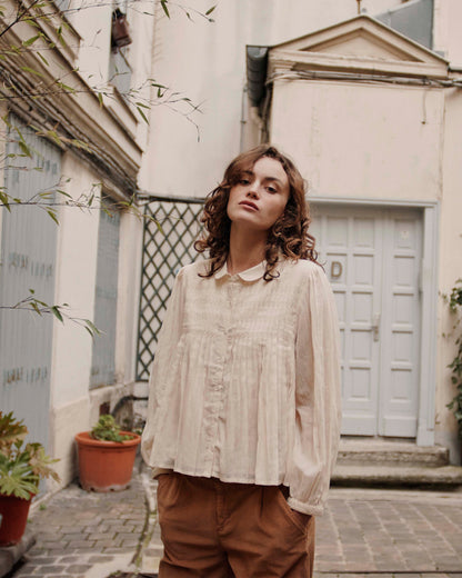 Blouse plissée écru