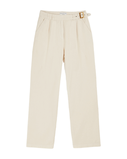 Pantalon ceinturé coton lin crème