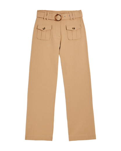 Pantalon ceinturé denim beige