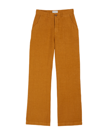 Pantalon droit lin caramel