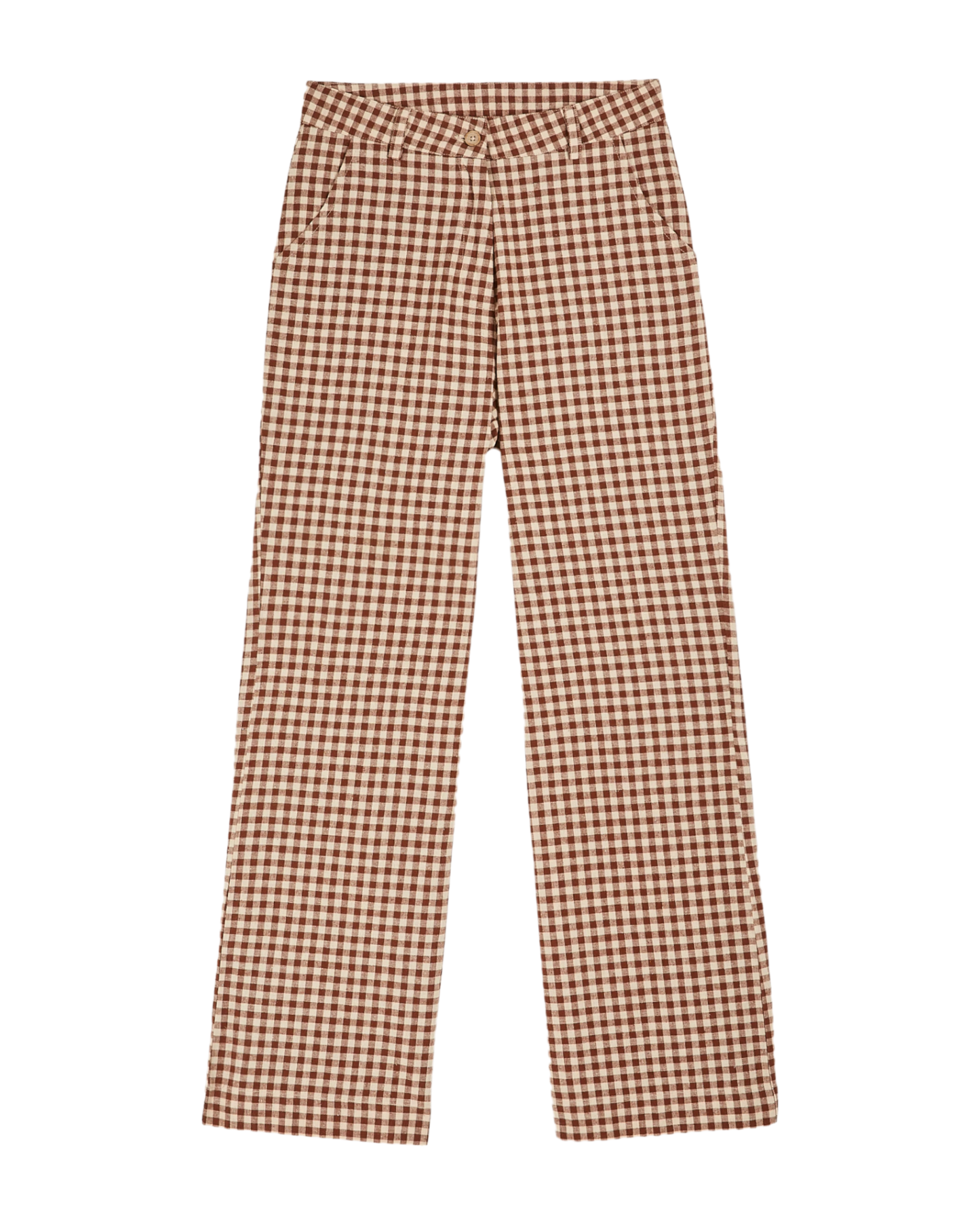 Pantalon large vichy écru et chocolat