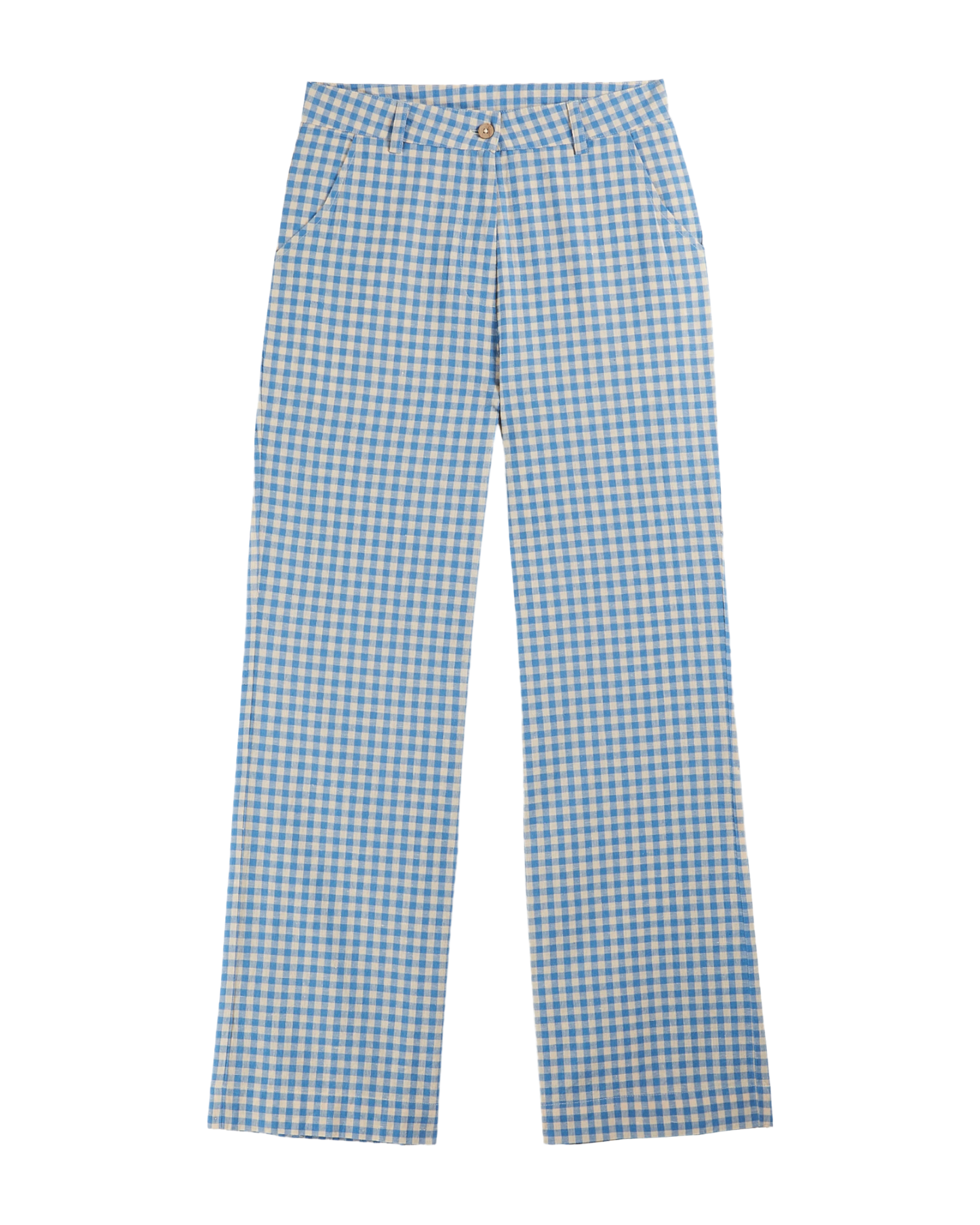 Pantalon large vichy écru et bleu