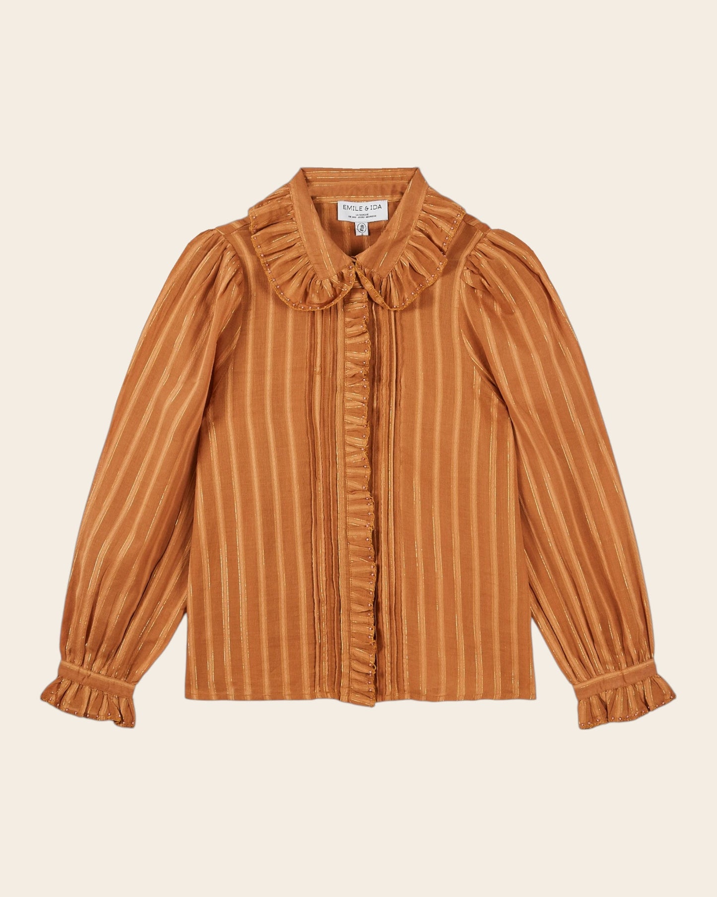 Blouse lurex à perles caramel