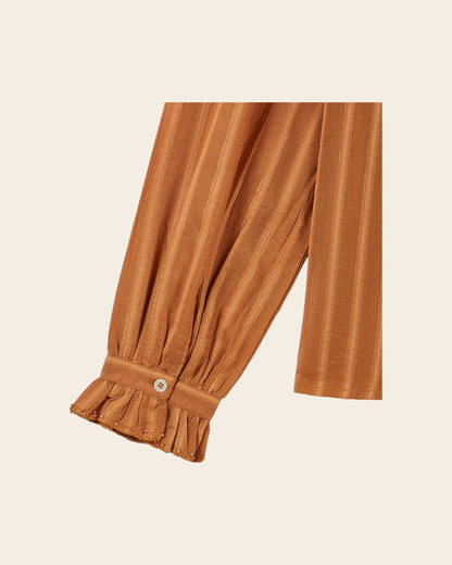 Blouse lurex à perles caramel