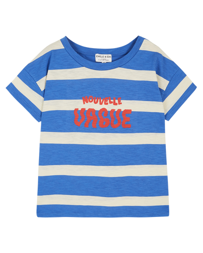 Tee-shirt coton bio rayures céleste Nouvelle Vague