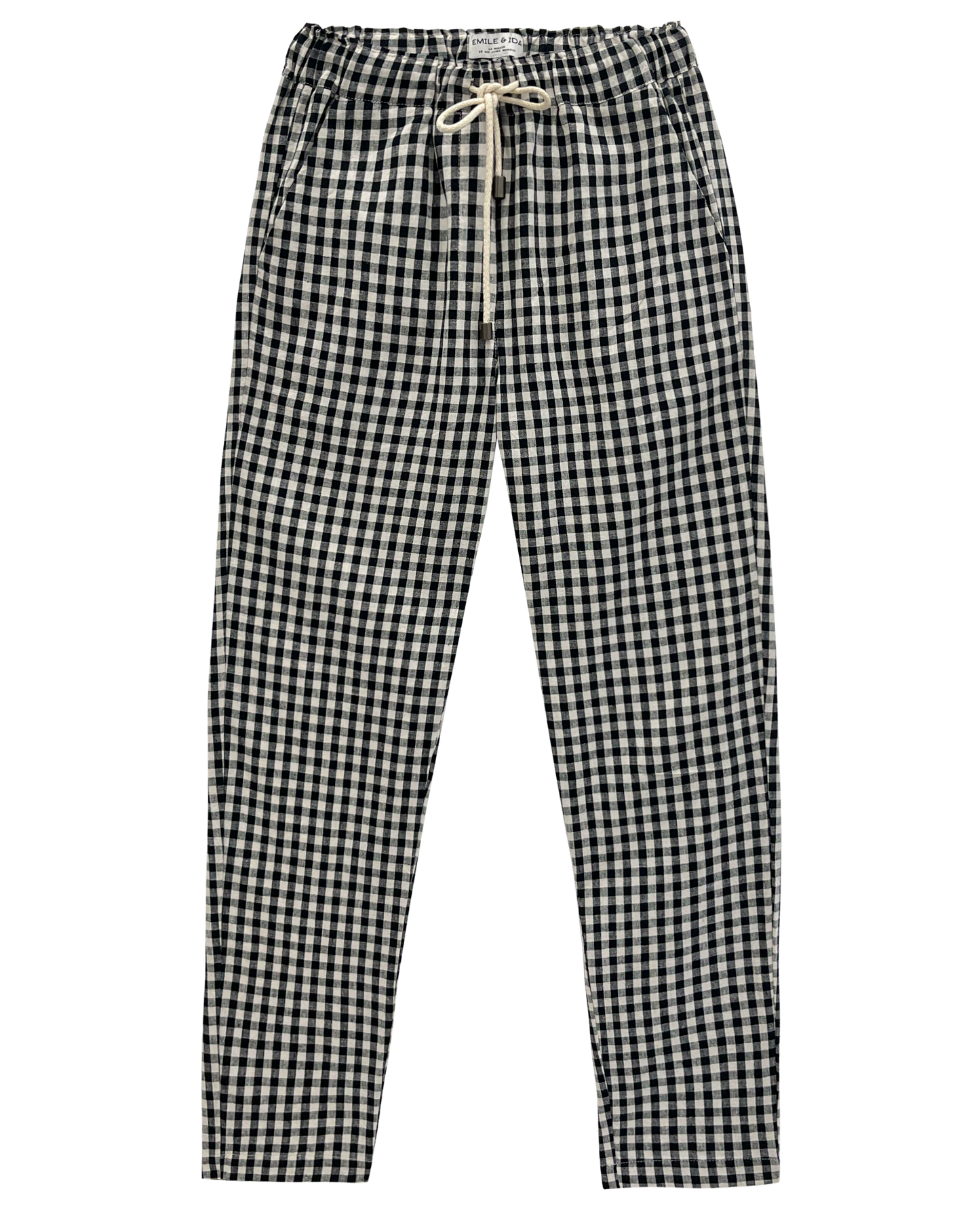 Pantalon coupe relaxed en lin vichy noir