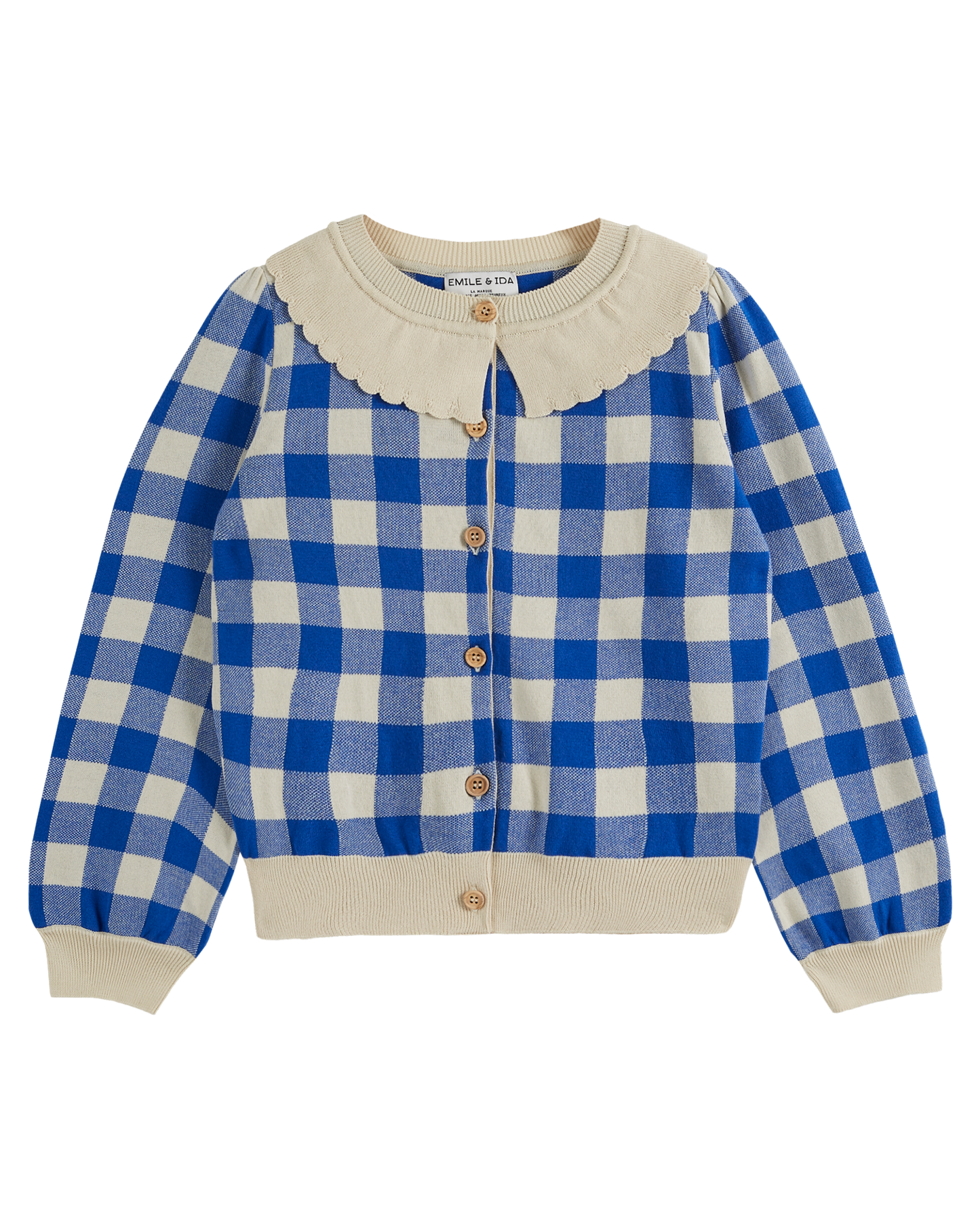 Cardigan coton bio femme vichy bleu