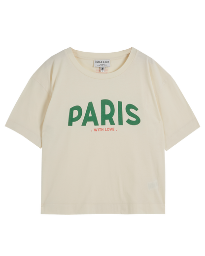 T-shirt Paris coton bio écru et vert