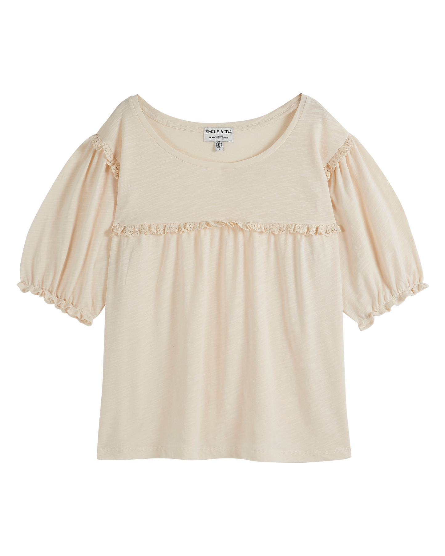 T-shirt brodé coton bio flammé crème