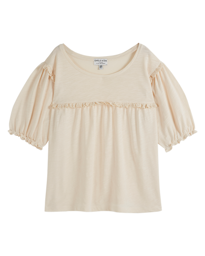 T-shirt brodé coton bio flammé crème