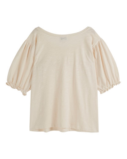 T-shirt brodé coton bio flammé crème